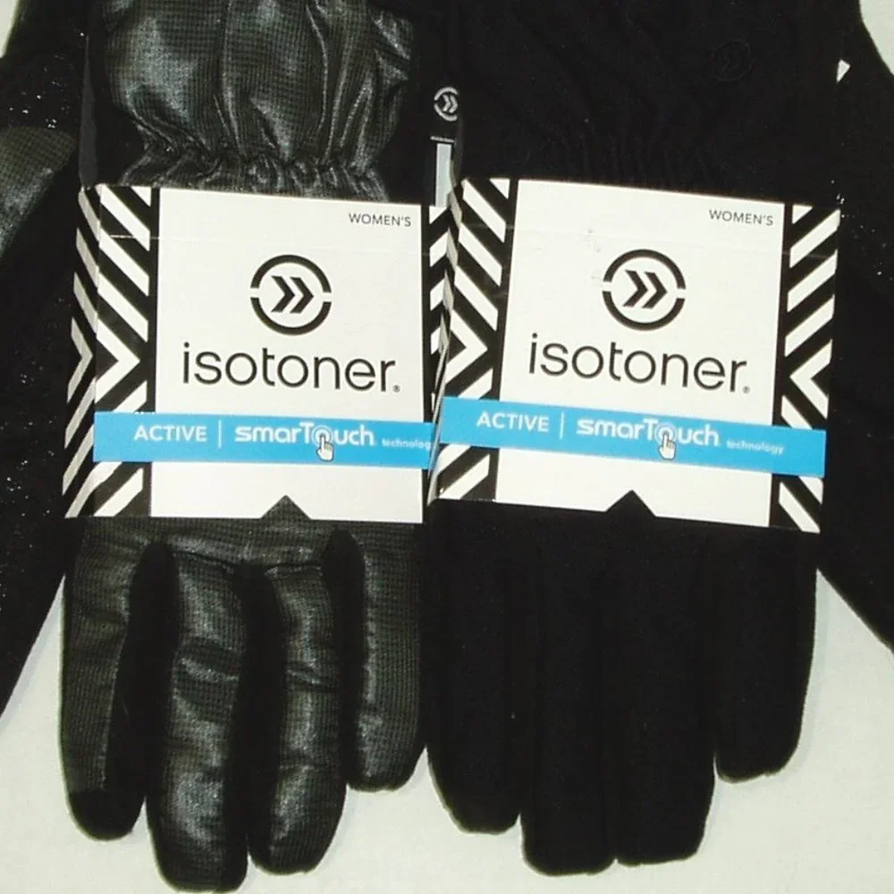 Shinny Black M/L 2 pr Isotoner Gloves Womens - Picture 2 of 12
